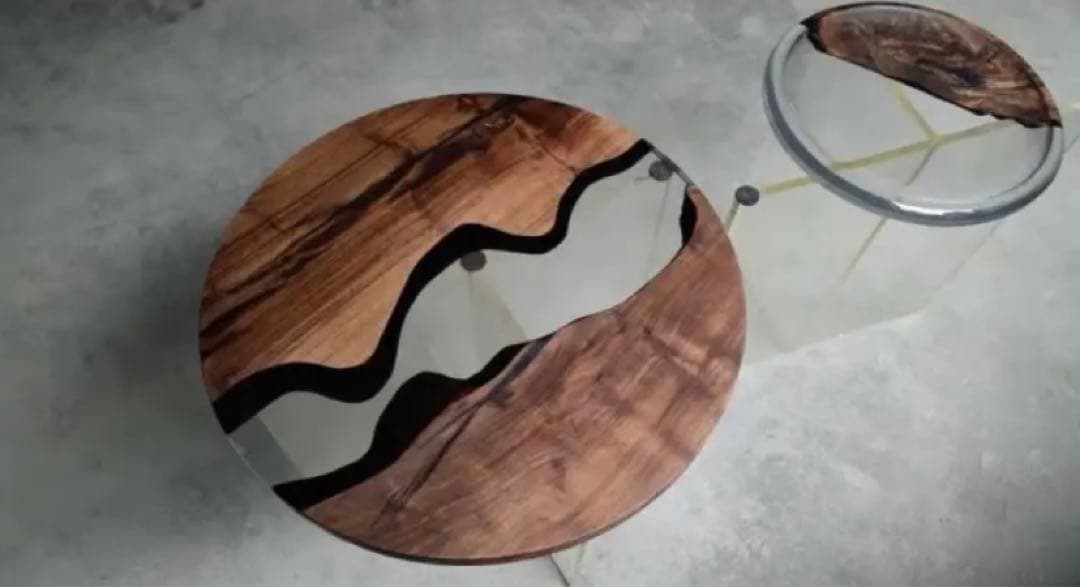 新春特別セール！レジンテーブル/プレミアムグレー/サークル/ハンドメイド/一点物