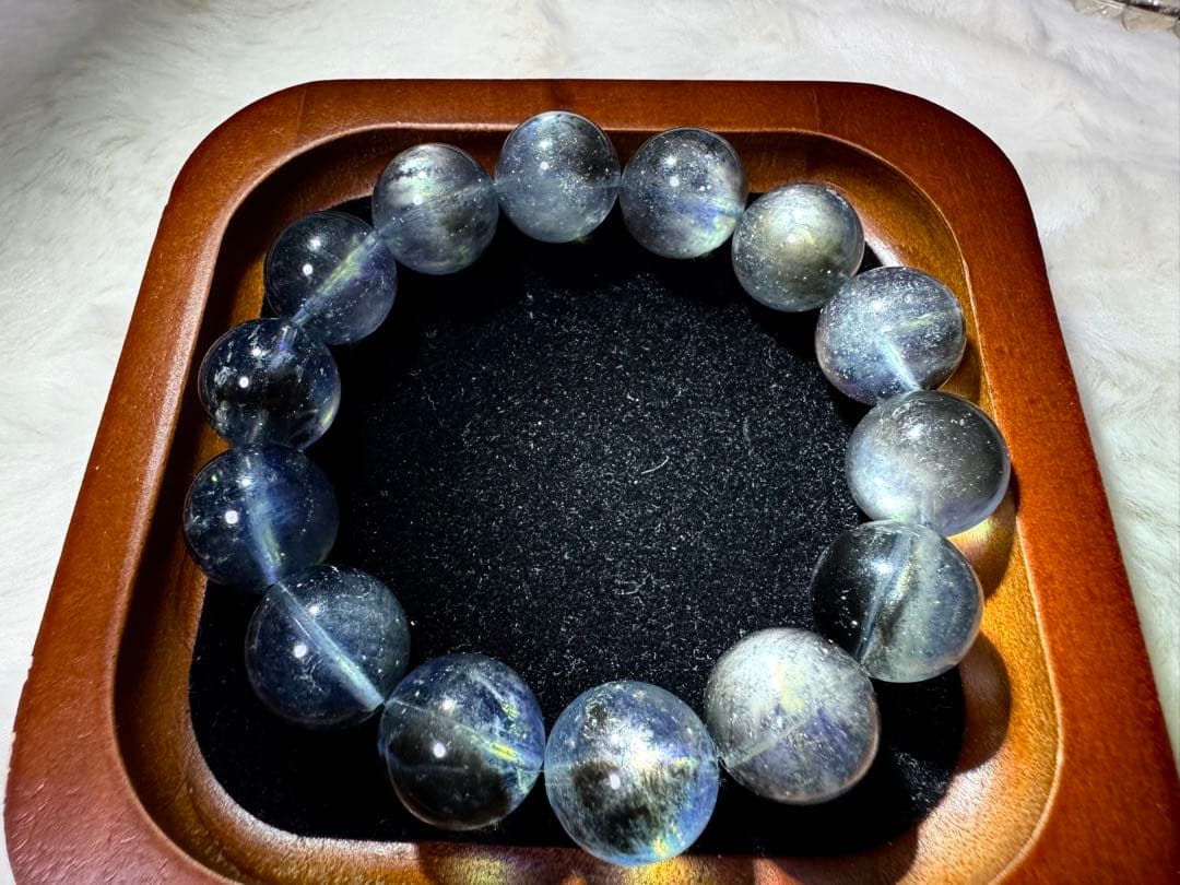 超高品 稀少 ブラックフラッシュ アクアマリン ブレスレット 運気UP