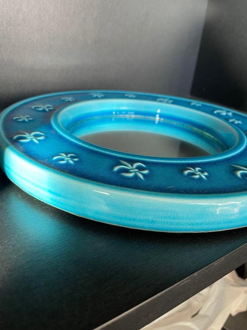 ティファニーブルー 壁掛け鏡 陶器 円形ミラー アンティーク　インテリア雑貨