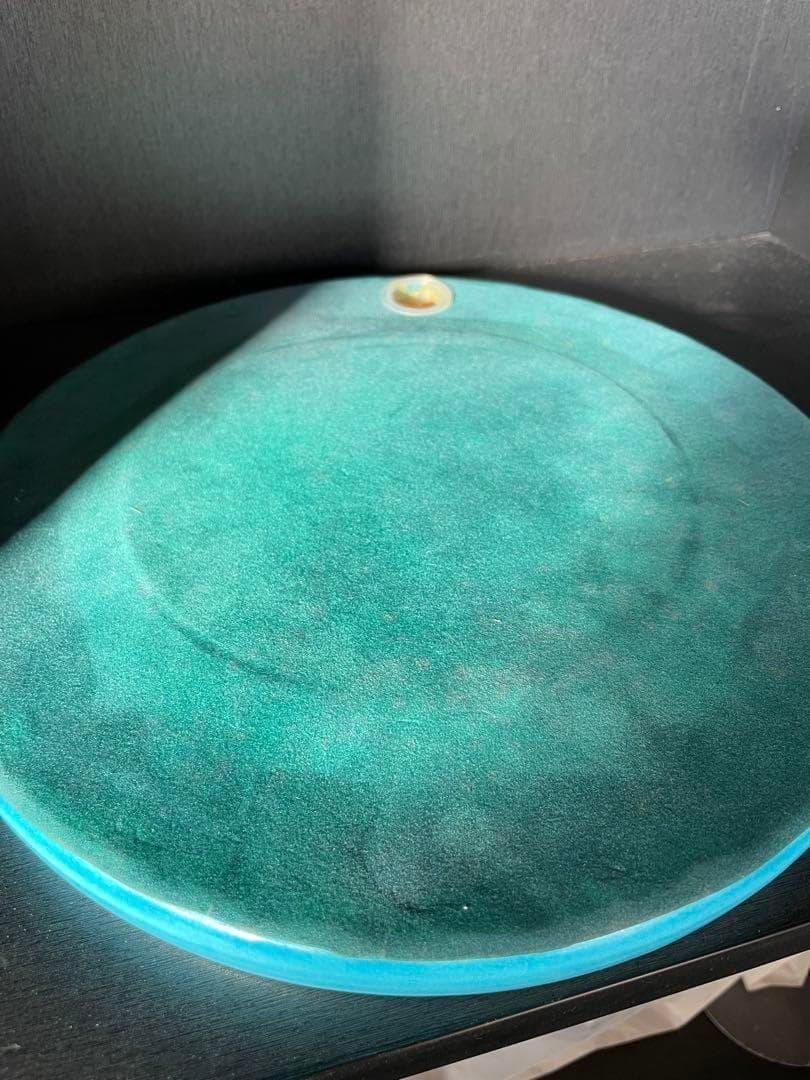 ティファニーブルー 壁掛け鏡 陶器 円形ミラー アンティーク　インテリア雑貨