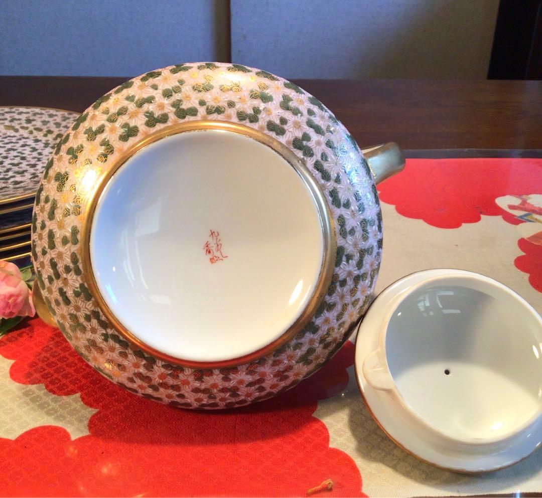 A631 九谷焼　金彩花詰　秀昭　ケーキ皿　ティーセット8点セット