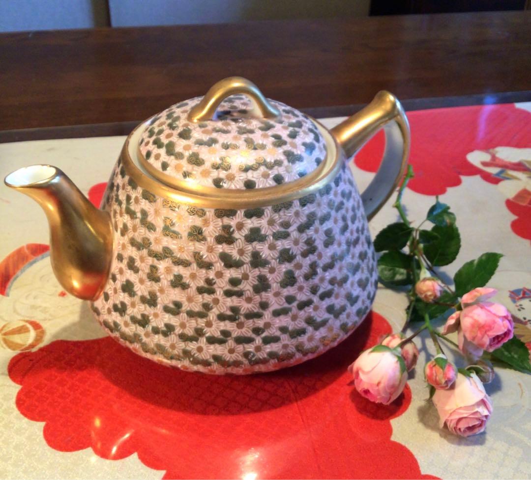 A631 九谷焼　金彩花詰　秀昭　ケーキ皿　ティーセット8点セット