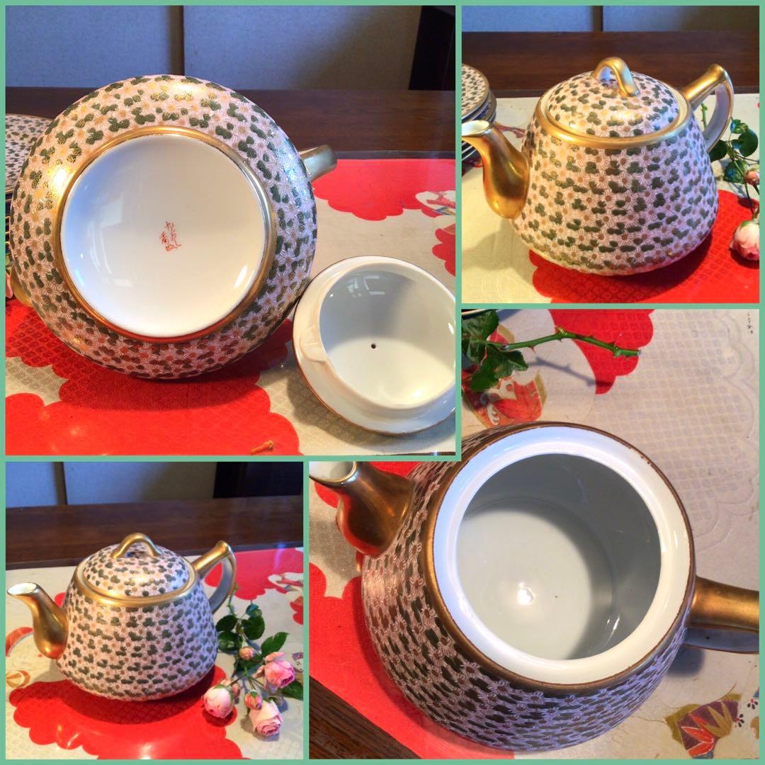 A631 九谷焼　金彩花詰　秀昭　ケーキ皿　ティーセット8点セット