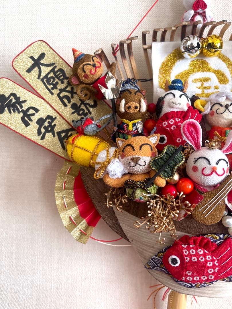 お正月、12支　宝船の熊手　(１点限定)