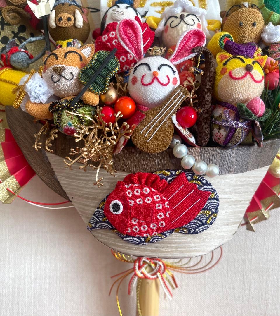 お正月、12支　宝船の熊手　(１点限定)