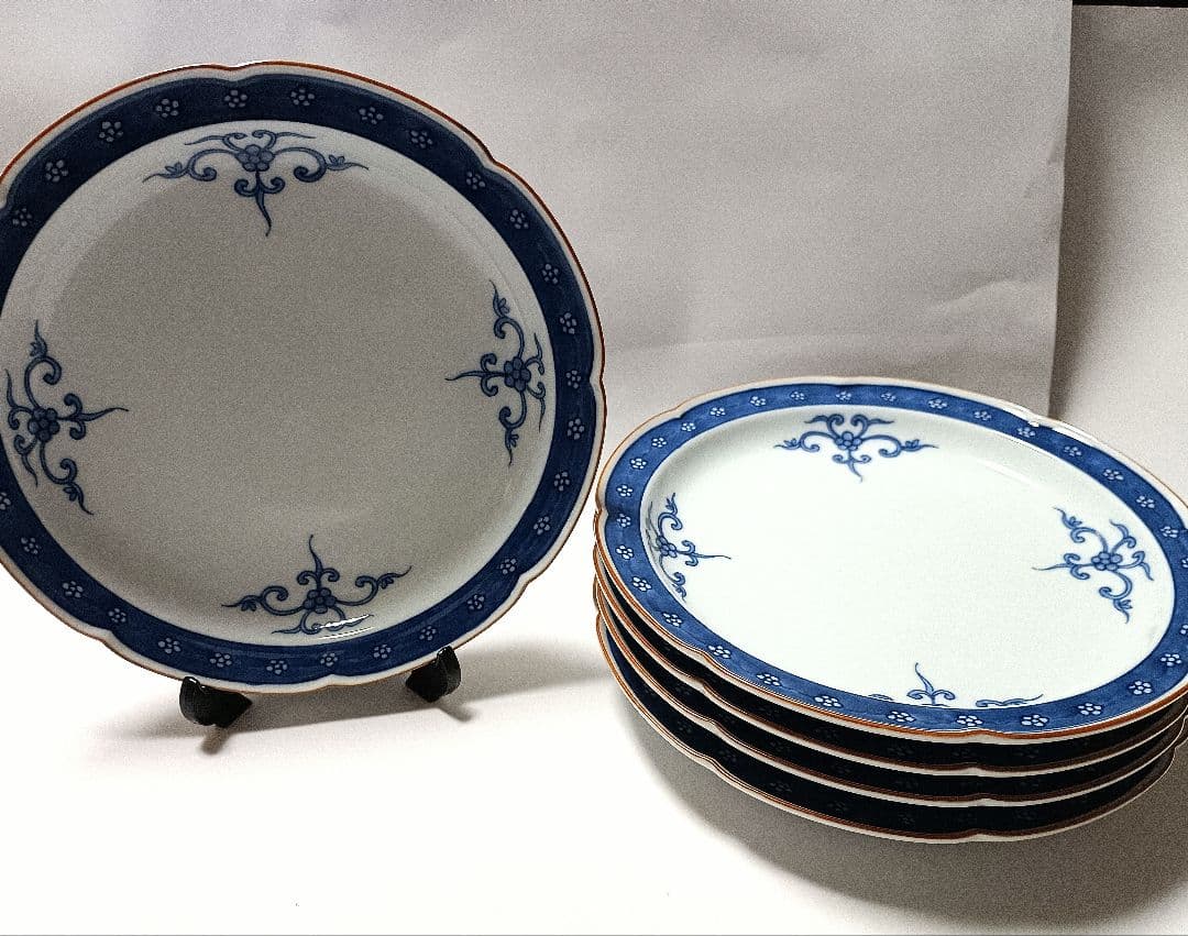 源右衛門窯 染付 四方唐草 19㎝ 皿 5枚組 未使用品