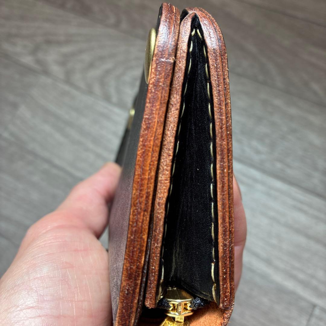 茶芯ブラック】ミドルトラッカーウォレット 真鍮 お札を折らずに収納