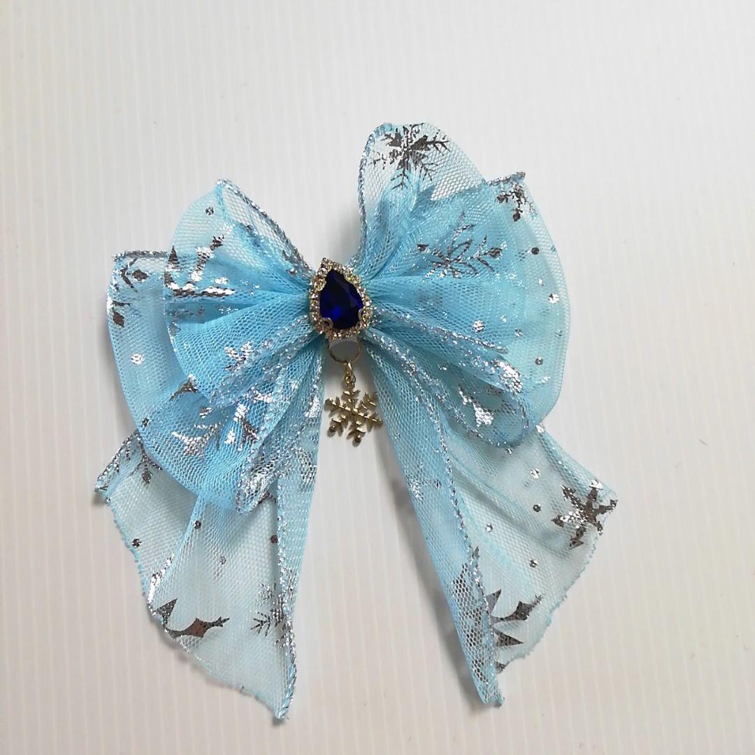 確認　たらりんヘアリボン ヘアゴム　128　ふんわり　キラキラスノー