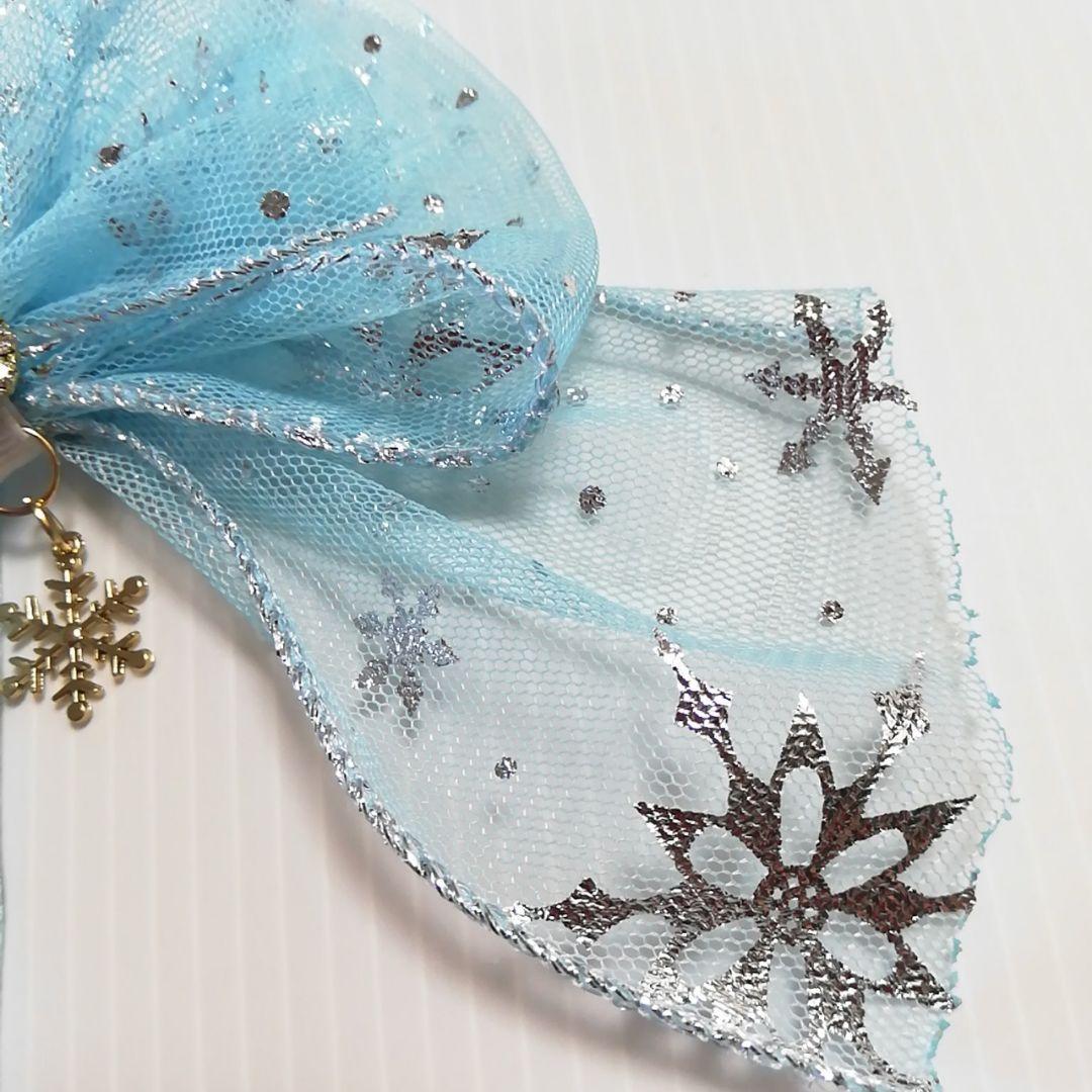 確認　たらりんヘアリボン ヘアゴム　128　ふんわり　キラキラスノー