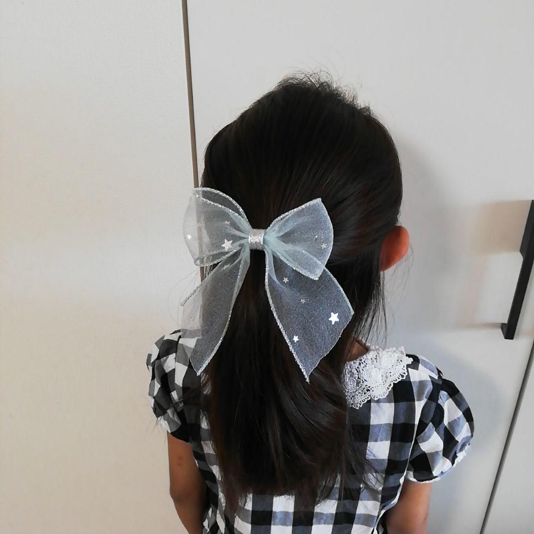 確認　たらりんヘアリボン ヘアゴム　128　ふんわり　キラキラスノー