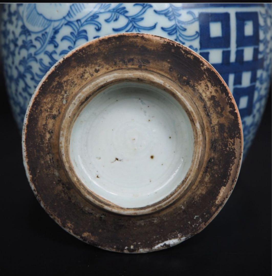 送料無料 70年代36元購入 清時代嘉慶道光青花罐 火漆印有 本物保証