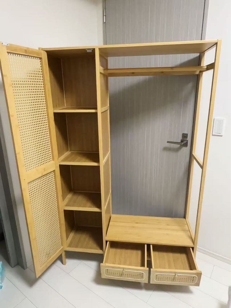 ともけいあゆ　ワードローブ 扉付き クローゼット ハンガーラック 天然竹製