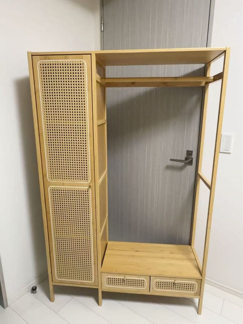 ともけいあゆ　ワードローブ 扉付き クローゼット ハンガーラック 天然竹製