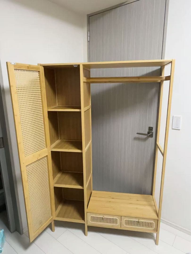 ともけいあゆ　ワードローブ 扉付き クローゼット ハンガーラック 天然竹製