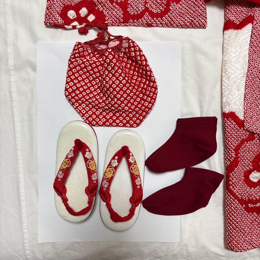 七五三 ３歳 被布 フルセット 一つ身 鶴 総絞り 正絹