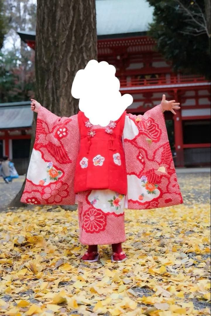 七五三 ３歳 被布 フルセット 一つ身 鶴 総絞り 正絹