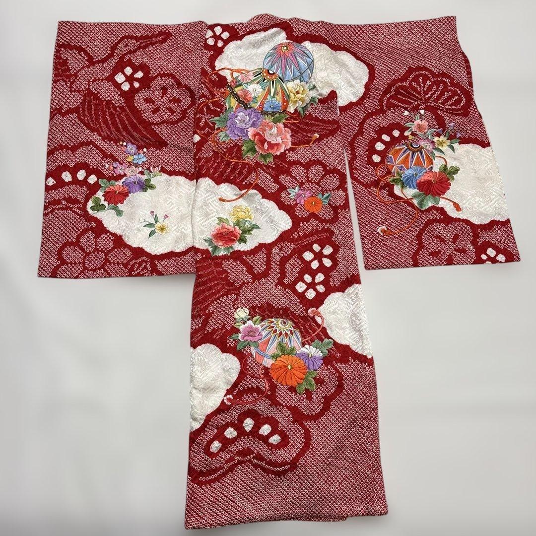 七五三 ３歳 被布 フルセット 一つ身 鶴 総絞り 正絹