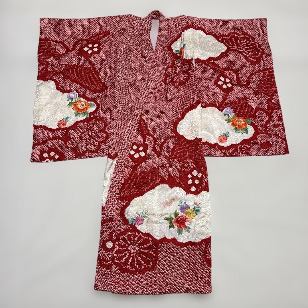 七五三 ３歳 被布 フルセット 一つ身 鶴 総絞り 正絹