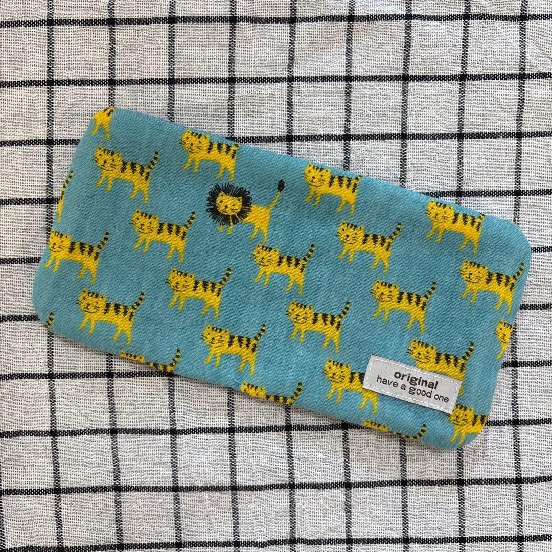 ハンドメイドガーゼハンカチ fuwara 8重 トラ ライオン ターコイズ