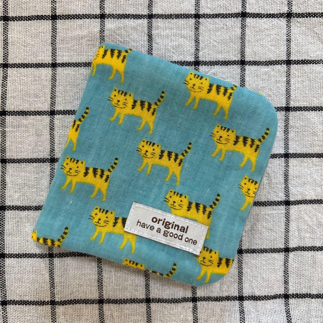 ハンドメイドガーゼハンカチ fuwara 8重 トラ ライオン ターコイズ