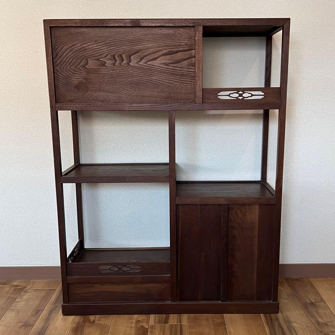 茶箪笥 総無垢 収納棚 飾り棚 煎茶棚 違い棚 茶棚