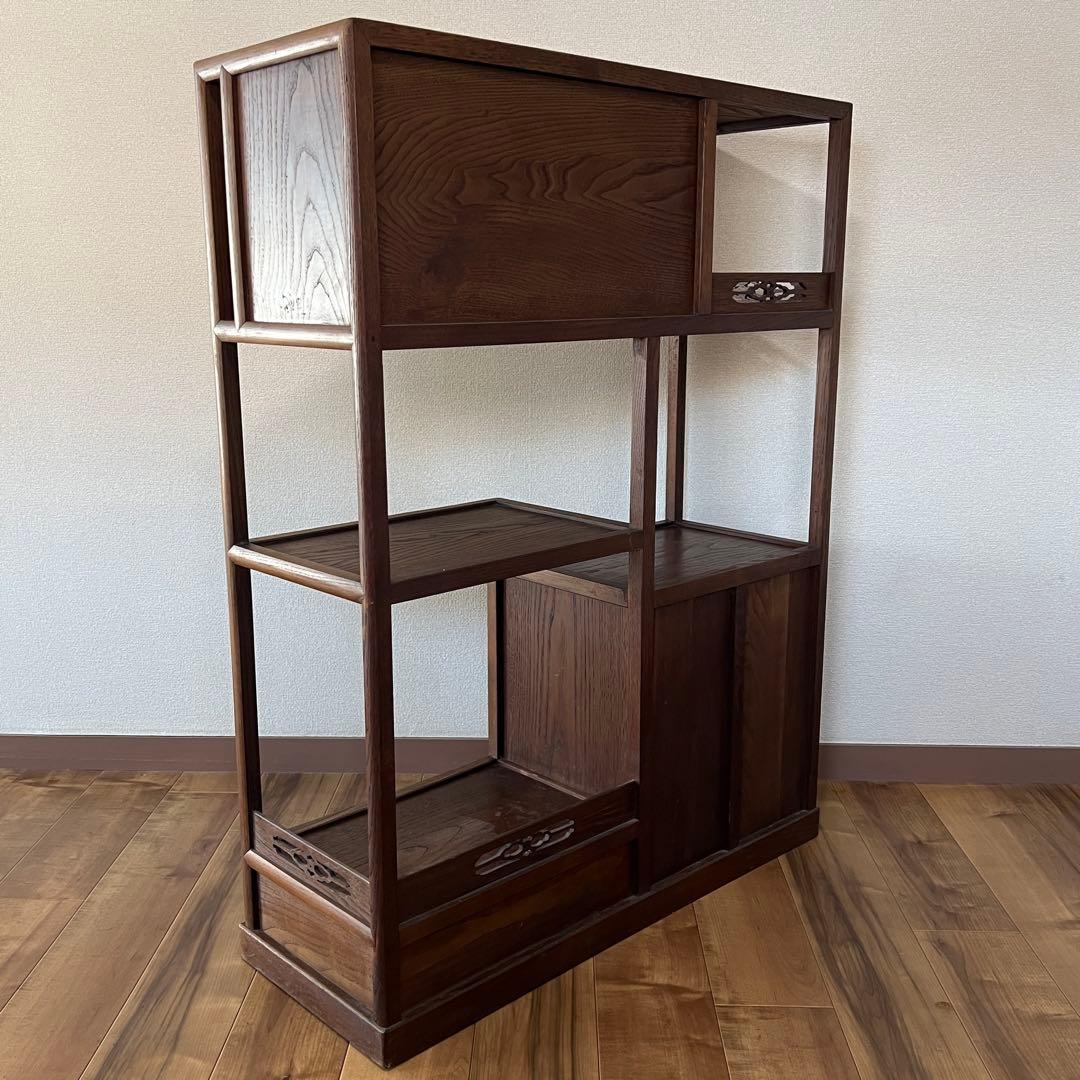 茶箪笥 総無垢 収納棚 飾り棚 煎茶棚 違い棚 茶棚
