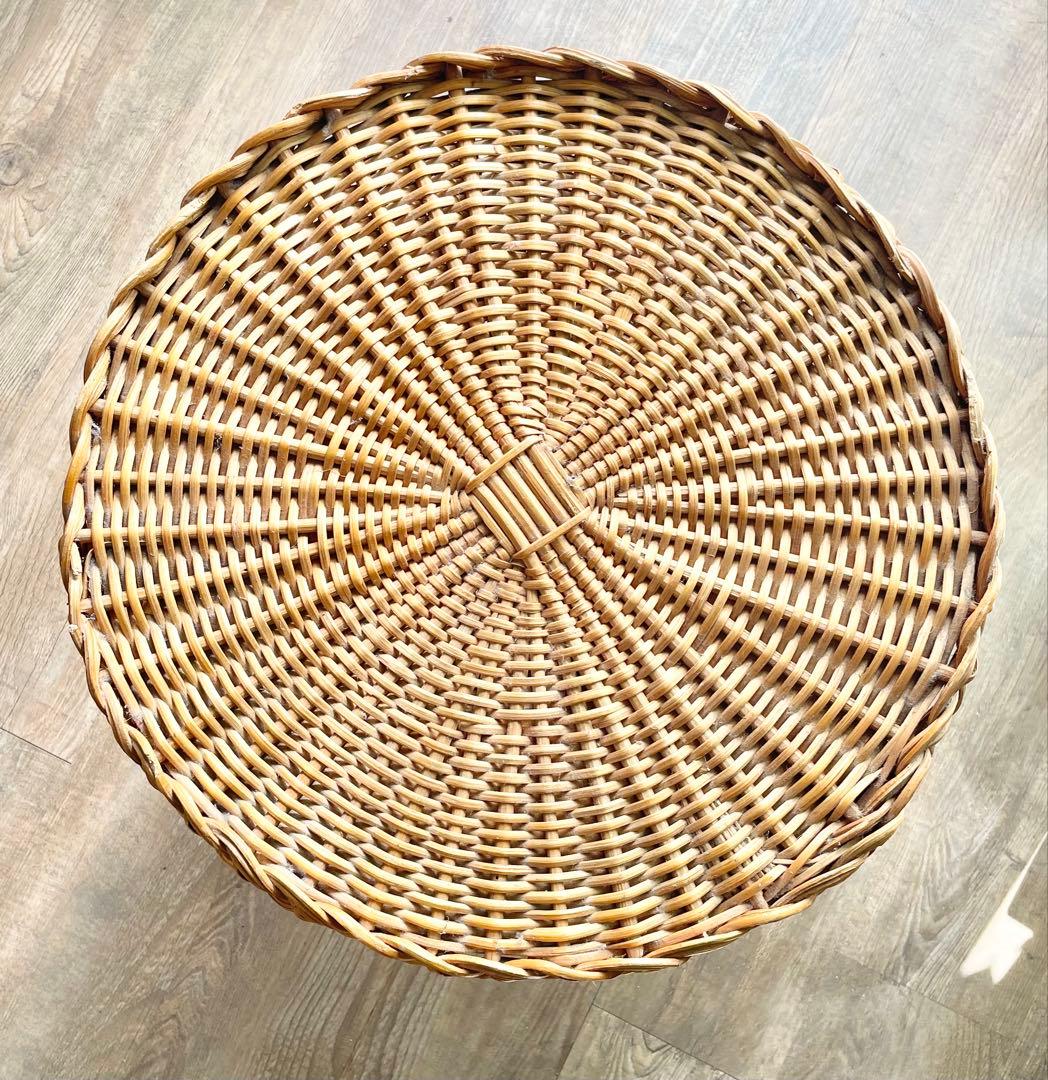 アンティーク 蓋付きカゴバスケット アイアンホルダー付き