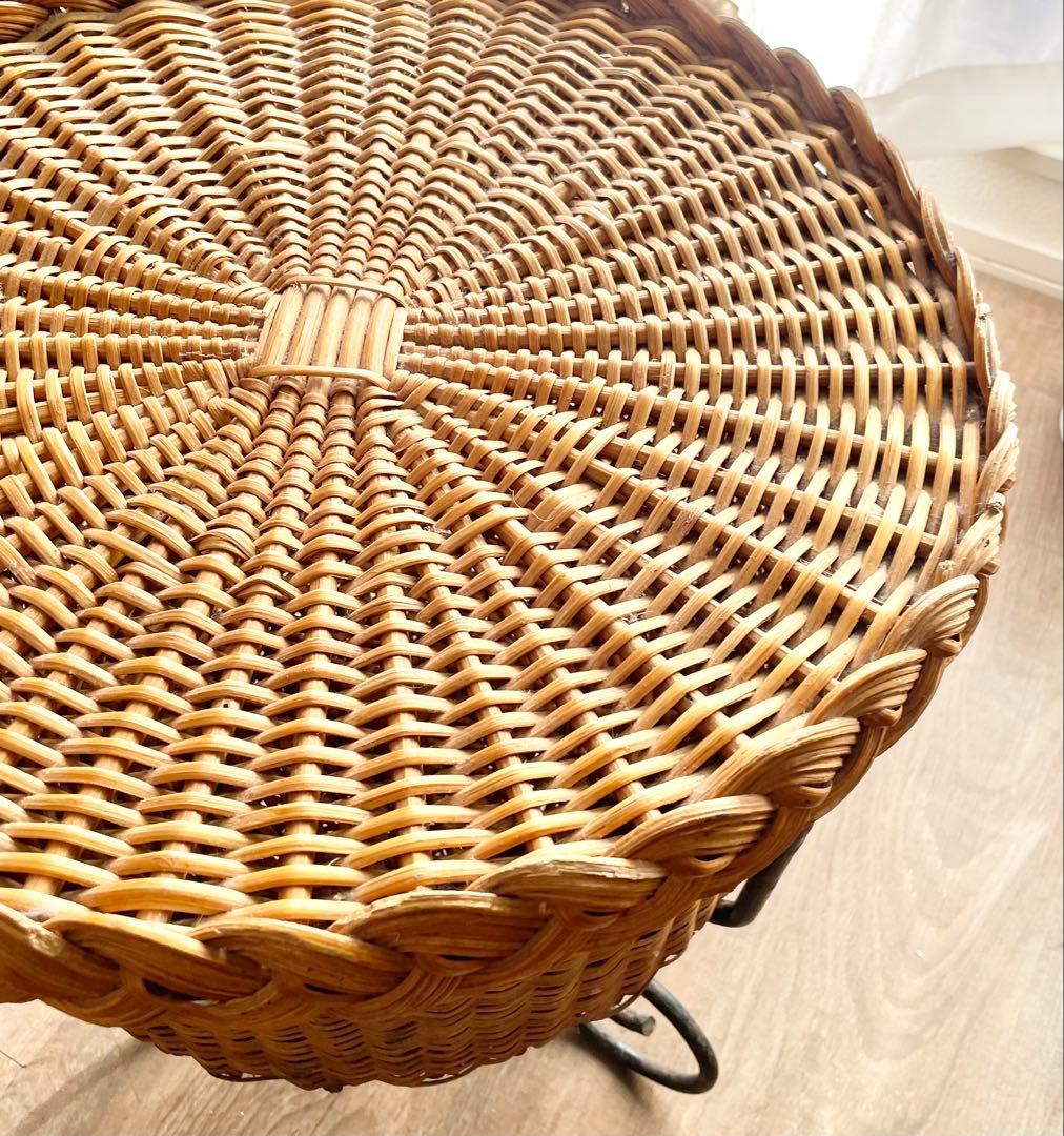 アンティーク 蓋付きカゴバスケット アイアンホルダー付き