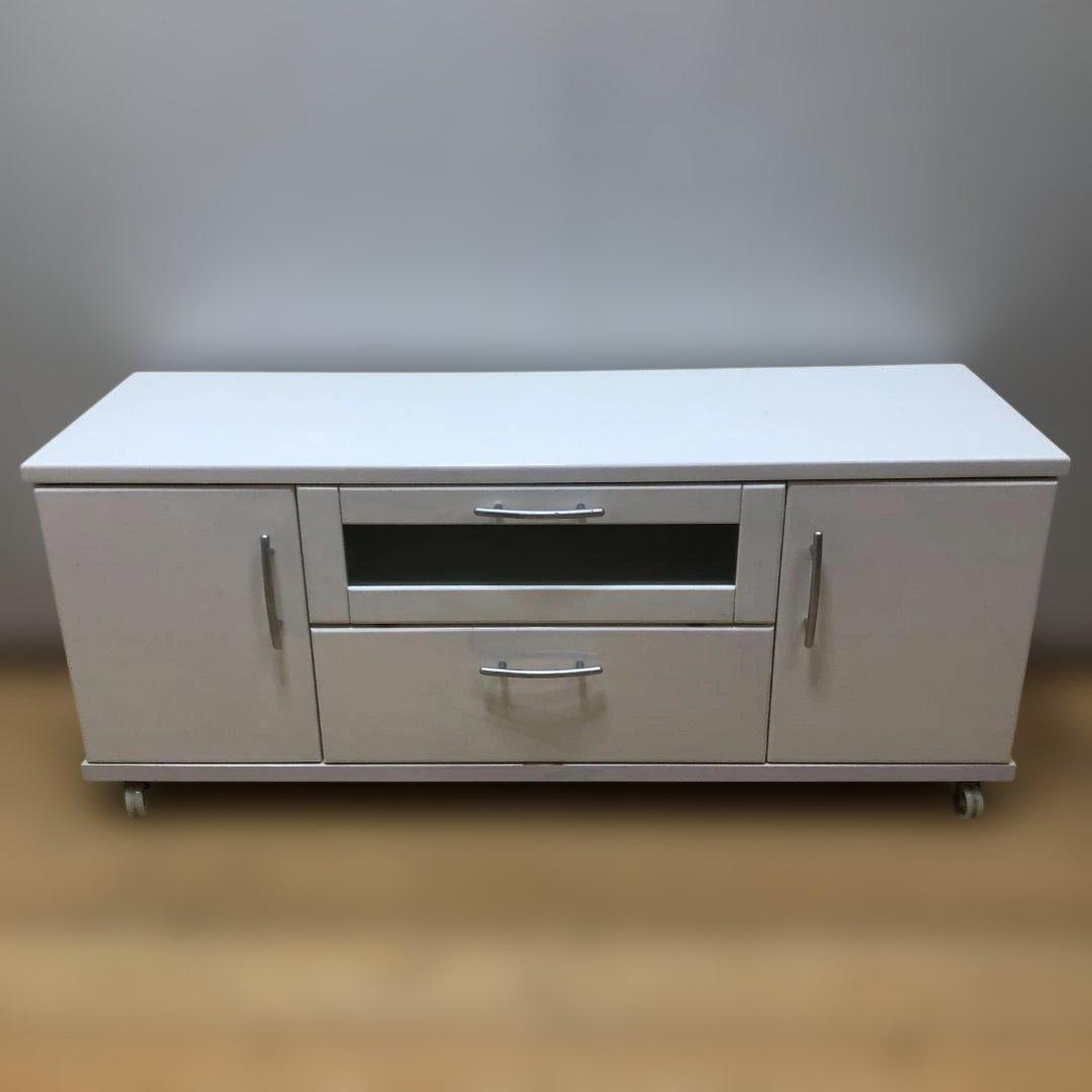 送料無料 テレビ台 ローボード 白 キャスター付き ガラス扉 250803-3