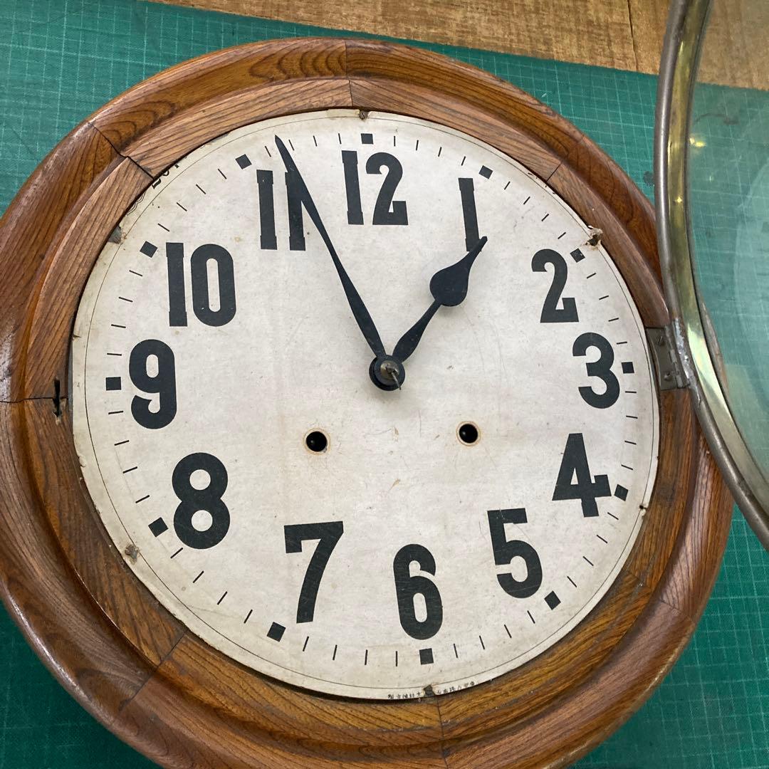 詳細不明 ジャンク 古いボンボン時計 丸型 欅 けやき 天然木 替えゼンマイ付き