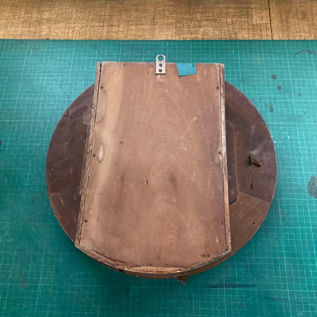 詳細不明 ジャンク 古いボンボン時計 丸型 欅 けやき 天然木 替えゼンマイ付き