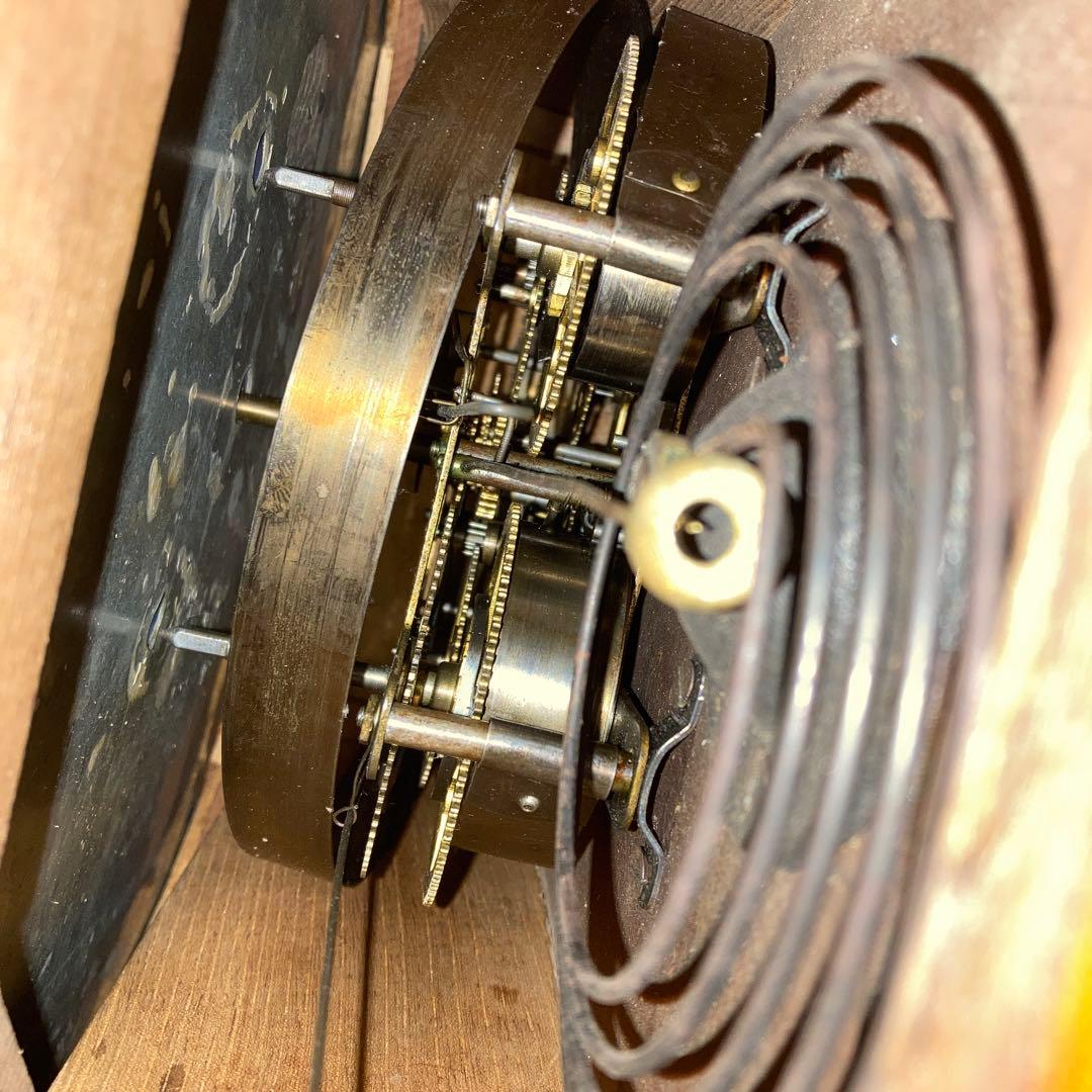 詳細不明 ジャンク 古いボンボン時計 丸型 欅 けやき 天然木 替えゼンマイ付き