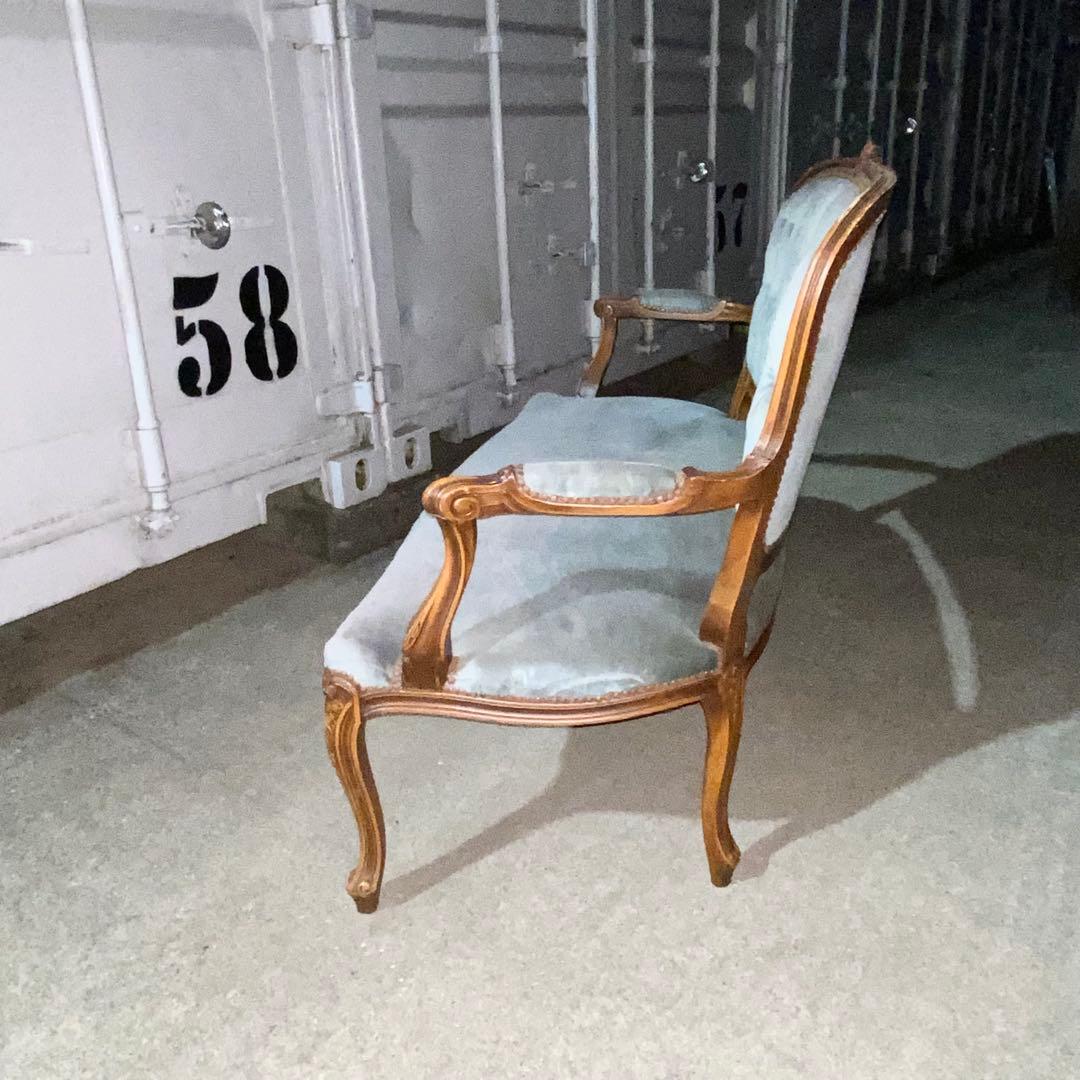 イタリア発！ブルーグレーが素敵 アンティーク ロココ調 ソファ 2人掛け