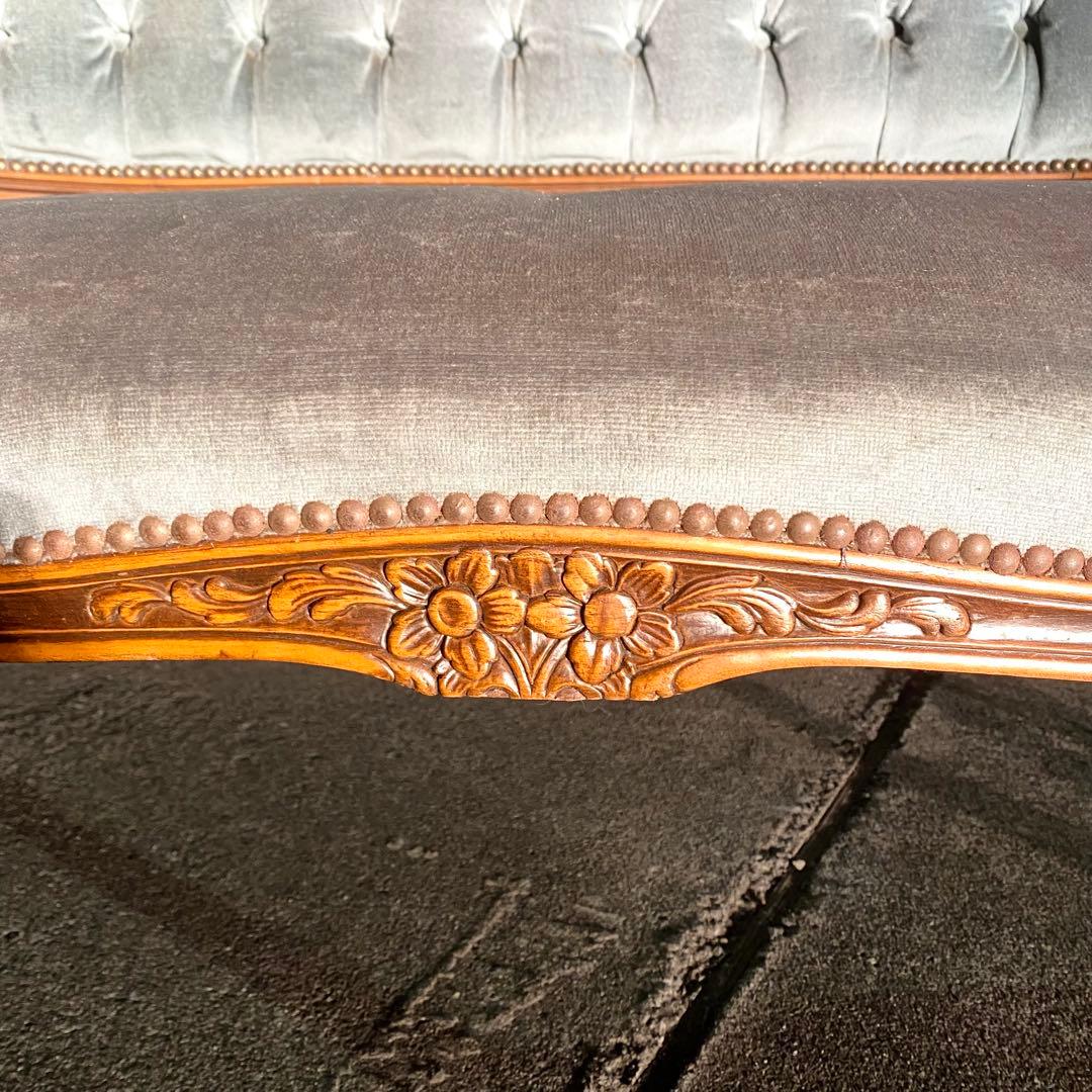 イタリア発！ブルーグレーが素敵 アンティーク ロココ調 ソファ 2人掛け