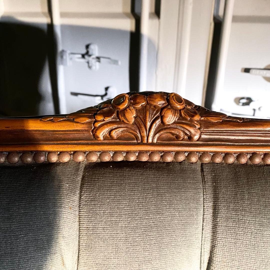 イタリア発！ブルーグレーが素敵 アンティーク ロココ調 ソファ 2人掛け