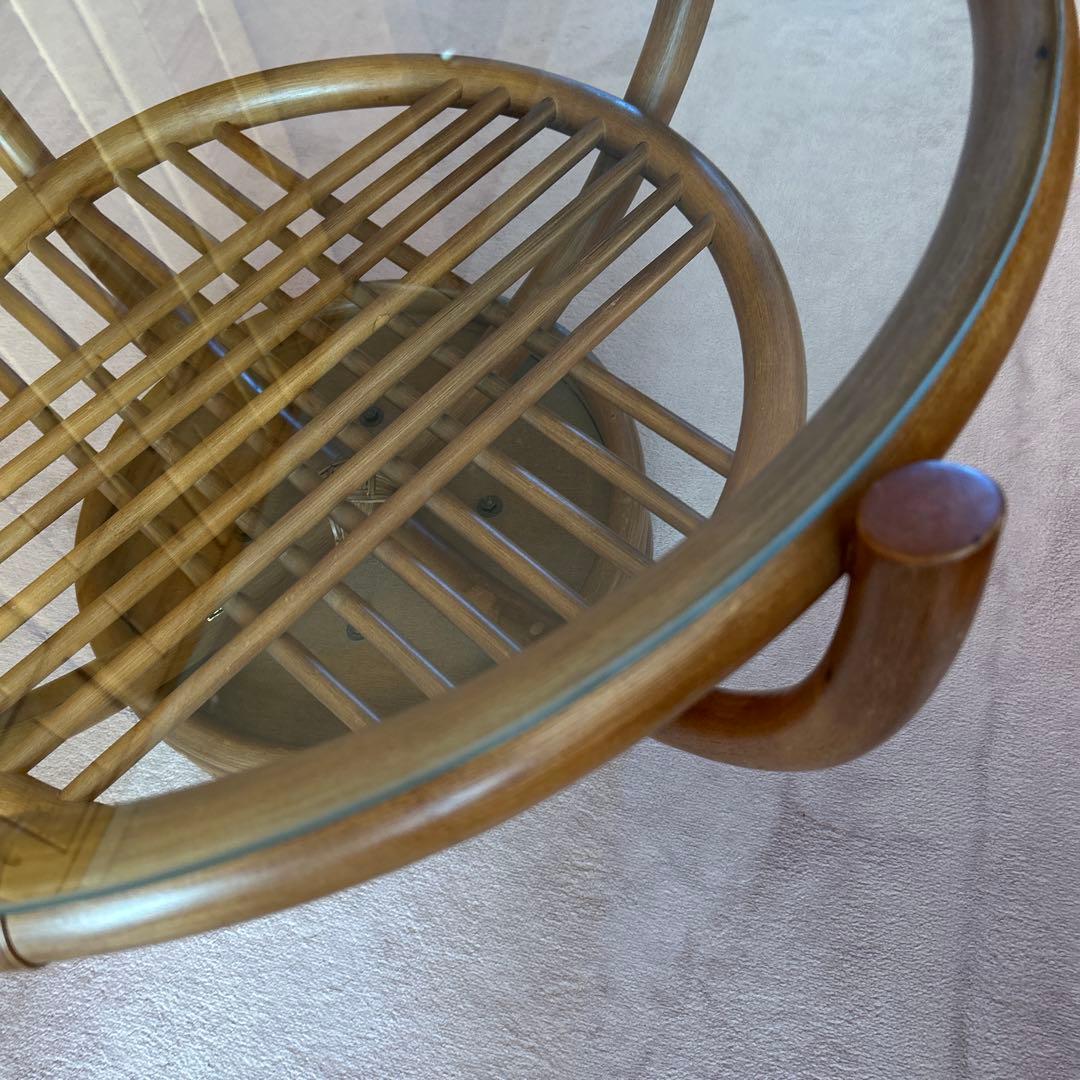 ラタンのテーブル ガラス天板 直径81cm ガラス直径73cm 高さ50cm