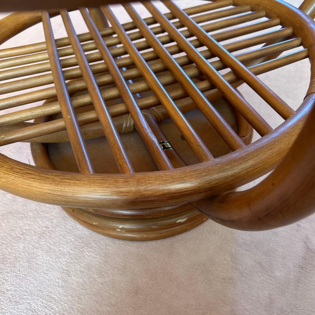 ラタンのテーブル ガラス天板 直径81cm ガラス直径73cm 高さ50cm