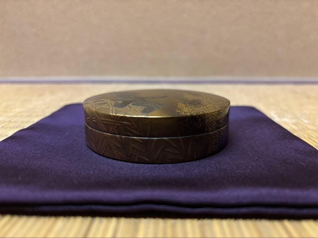 迎田秋悦　芦に鳥　蒔絵　香合　茶道具