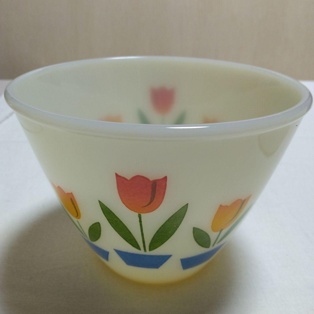 ヴィンテージFire King チューリップ柄 グリースジャー·アイボリー