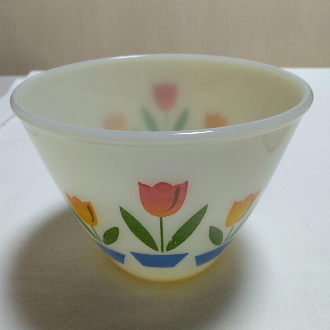 ヴィンテージFire King チューリップ柄 グリースジャー·アイボリー