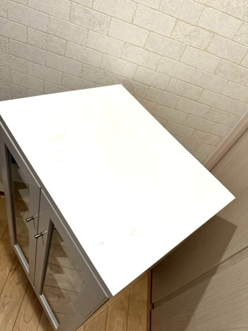 ディノス】日本製 白家具 姫系 丸脚付き木製ガラスキャビネット¥25.800