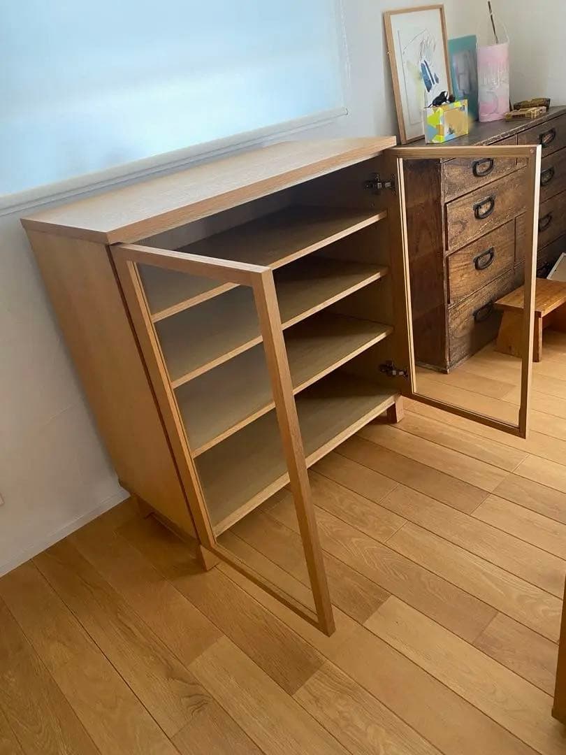 無印良品 オーク材キャビネット・ガラス扉 脚付タイプ 廃盤品 美品