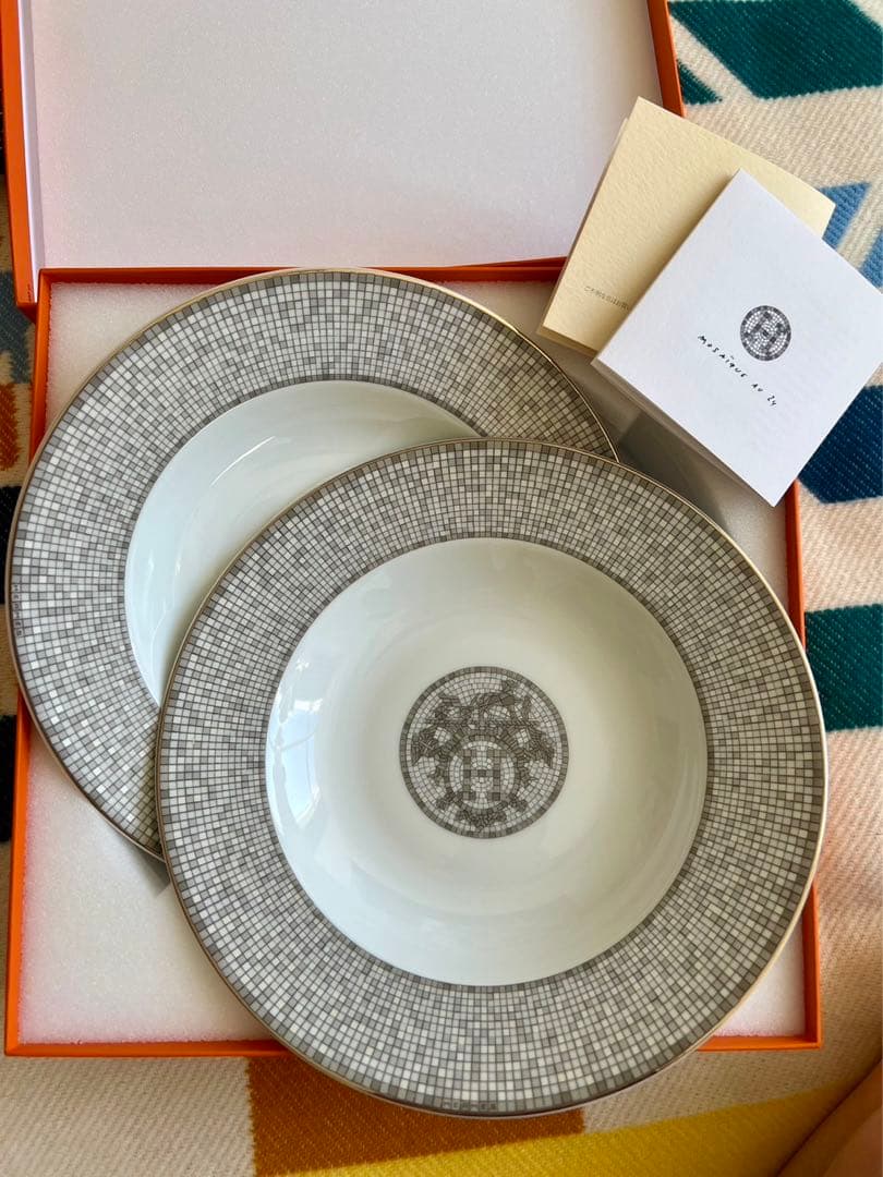 エルメス HERMES スーププレート 〈モザイク24〉プラチナ 2枚新品未使用