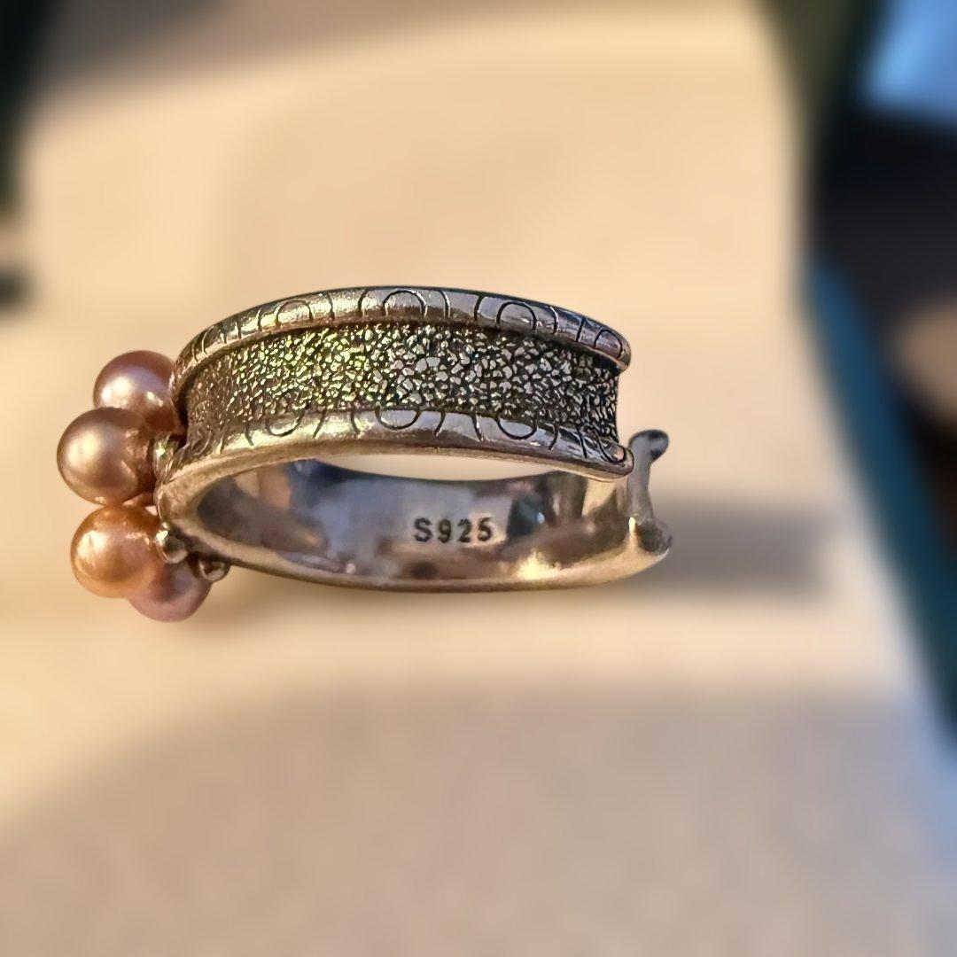 Vintage風！極光6色マルチパール S925燻し銀リング森系 アンティーク調