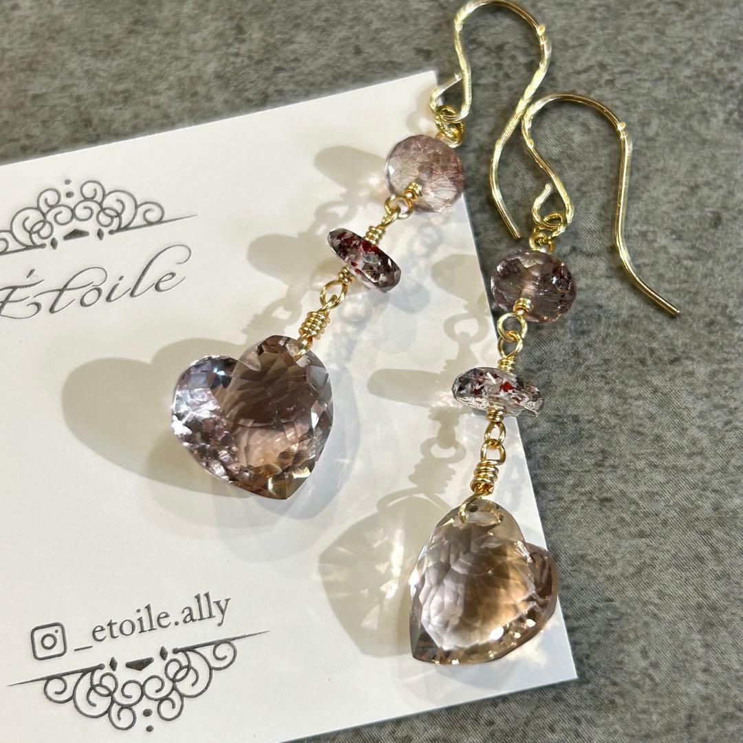 アメトリン　ファセットハート　14kgf　天然石ピアス/イヤリング