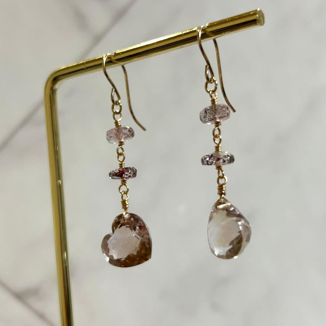 アメトリン　ファセットハート　14kgf　天然石ピアス/イヤリング