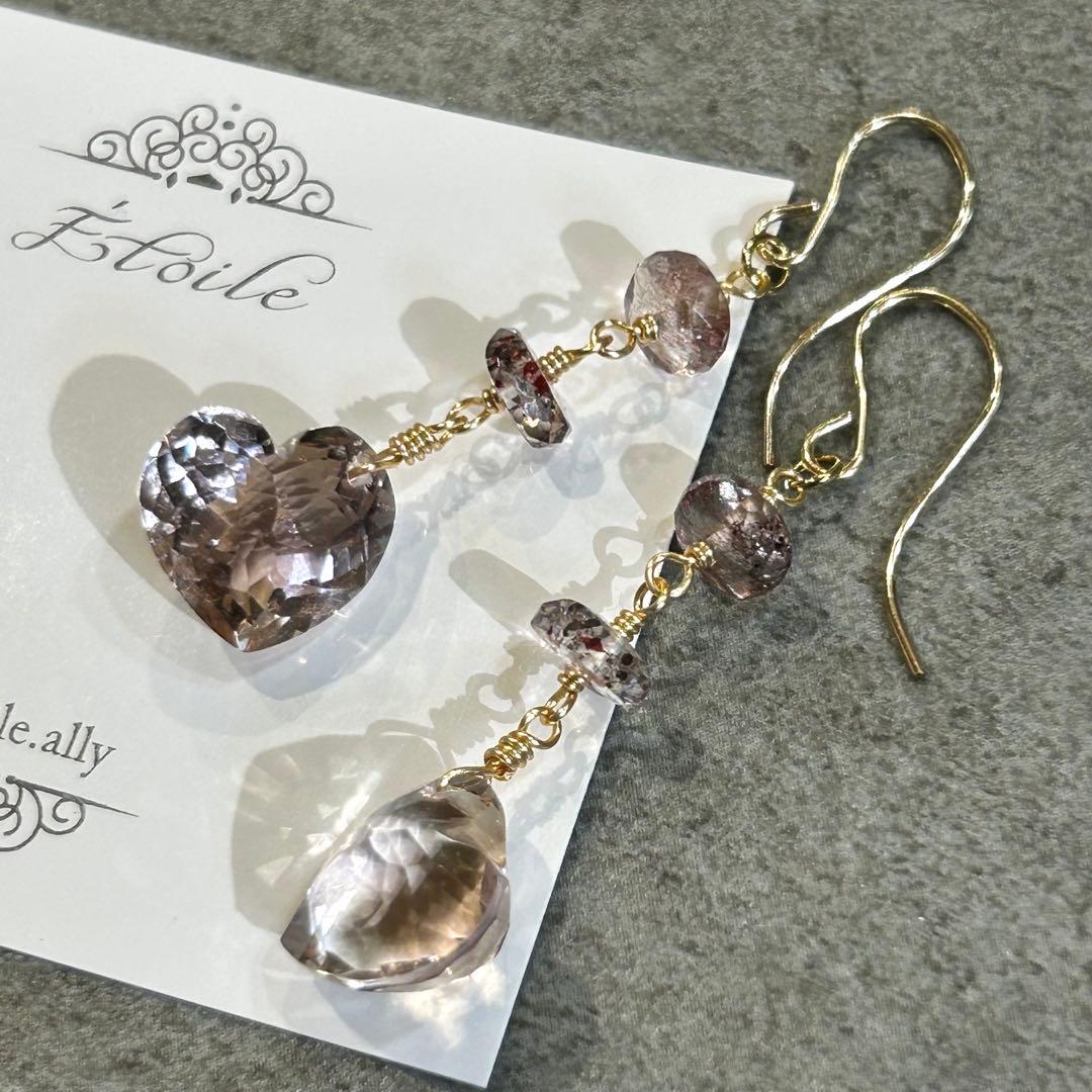 アメトリン　ファセットハート　14kgf　天然石ピアス/イヤリング