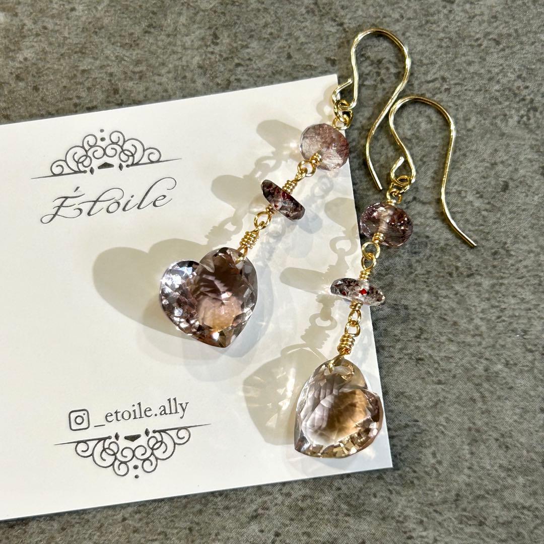 アメトリン　ファセットハート　14kgf　天然石ピアス/イヤリング