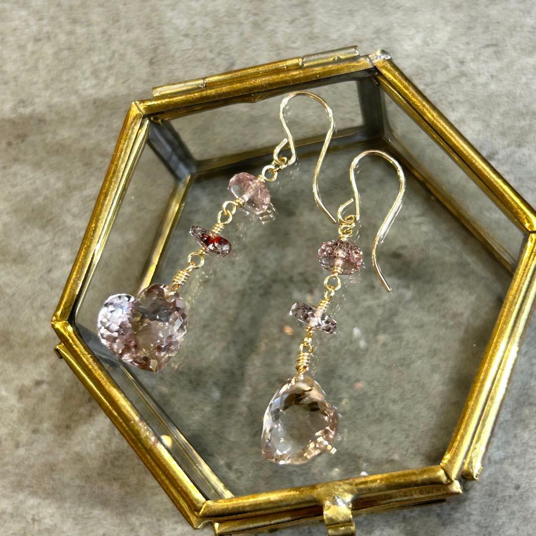 アメトリン　ファセットハート　14kgf　天然石ピアス/イヤリング