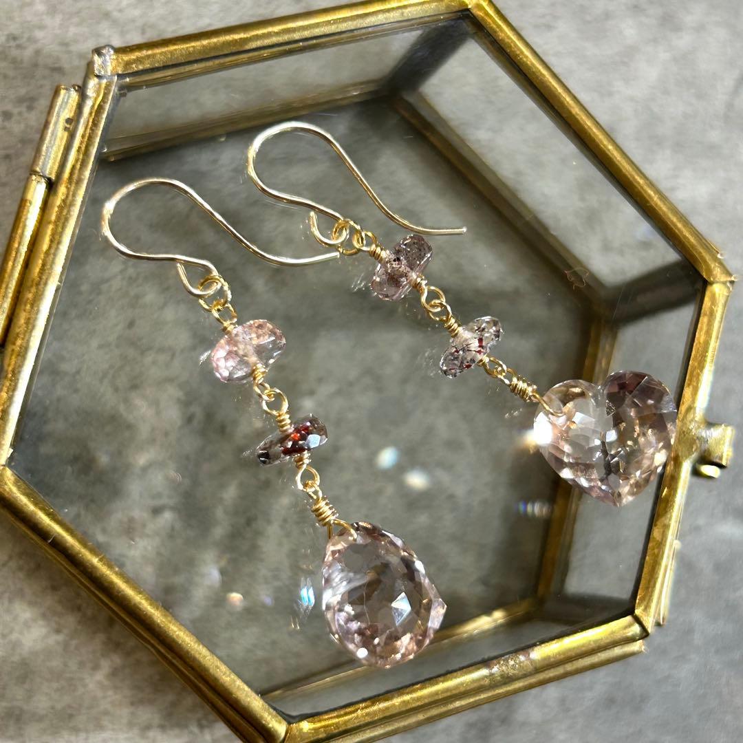 アメトリン　ファセットハート　14kgf　天然石ピアス/イヤリング